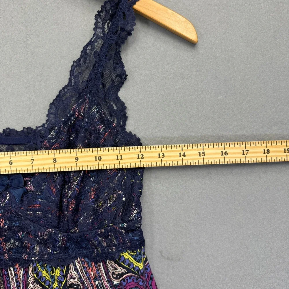 Soma XS Navy Blue Paisley Lace‎ Trim Chemise Nightgown Sleep Dress Sleeveless